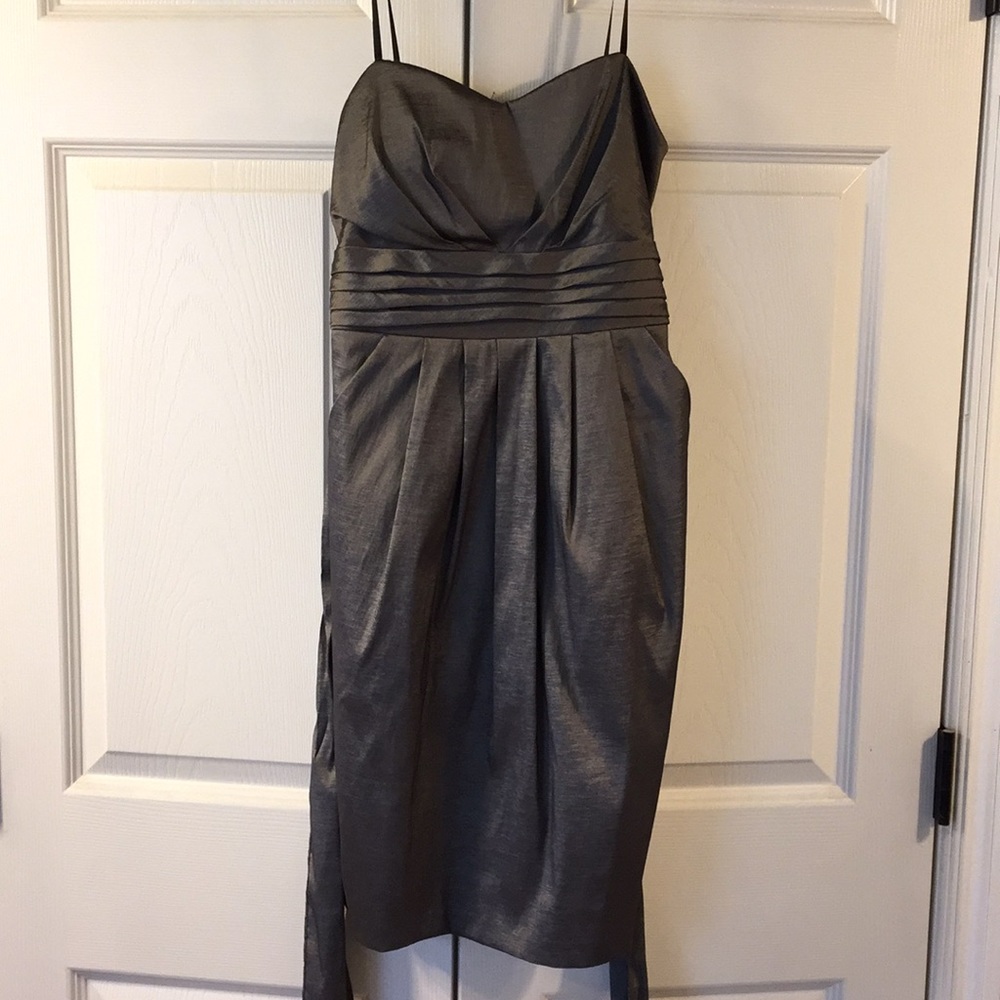 Gunmetal strapless cocktail dress from Dillard’s